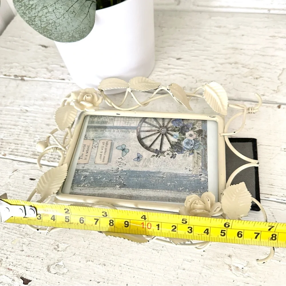 Blue Wheel Cottagecore Butterfly Farmhouse Vintage Frame Floral Leaf Metal Decor